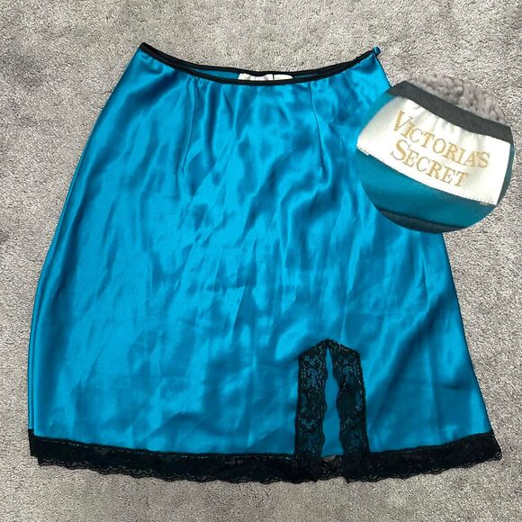 Vintage 90’s/2000’s Victoria’s Secret Satin Slip Skirt S Lace Slit Gold Label - Picture 1 of 7
